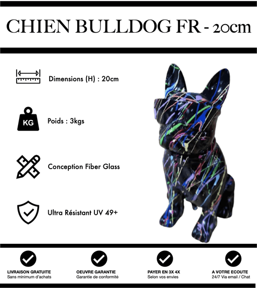Sculpture Chien Bulldog Français Resine 20cm Statue - Grafitti Noir - MUZZANO
