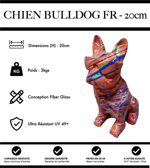 Sculpture Chien Bulldog Français Resine 20cm Statue - Grafitti Orange - MUZZANO