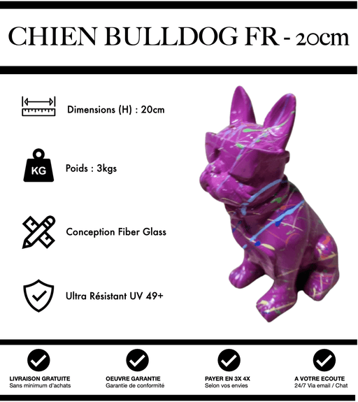 Sculpture Chien Bulldog Français Resine 20cm Statue - Grafitti Rose - MUZZANO