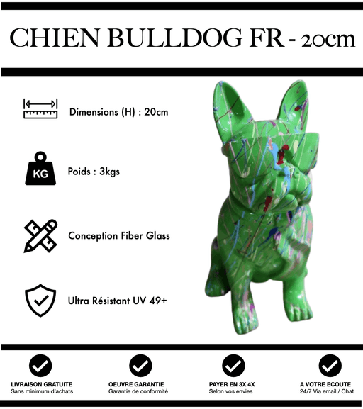 Sculpture Chien Bulldog Français Resine 20cm Statue - Grafitti Vert - MUZZANO
