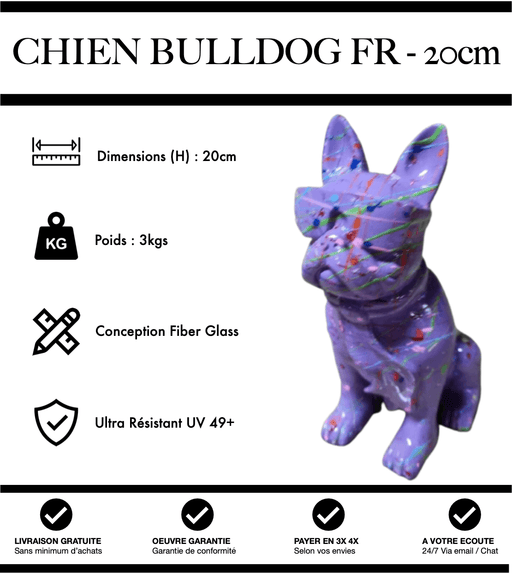 Sculpture Chien Bulldog Français Resine 20cm Statue - Grafitti Violet - MUZZANO