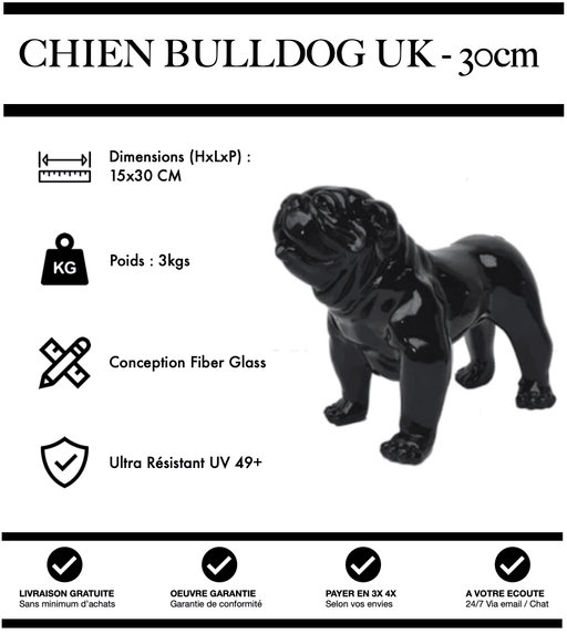 Sculpture Chien Bulldog UK Resine 30cm Statue - NOIR - MUZZANO