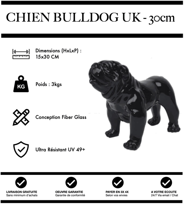 Sculpture Chien Bulldog UK Resine 30cm Statue - NOIR - MUZZANO