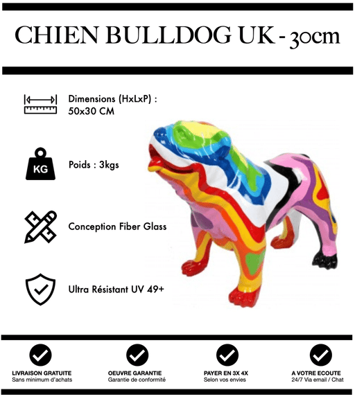 Sculpture Chien Bulldog UK Resine 30cm Statue - Nuance - MUZZANO