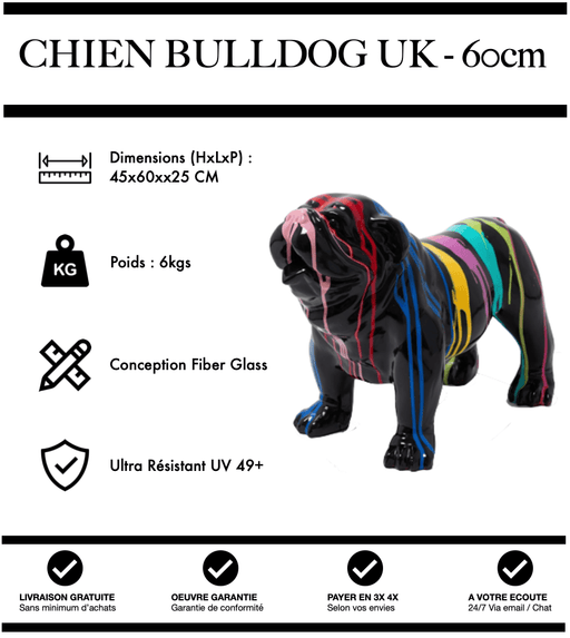 Sculpture Chien Bulldog UK Resine 60cm Statue - Black Trash - MUZZANO