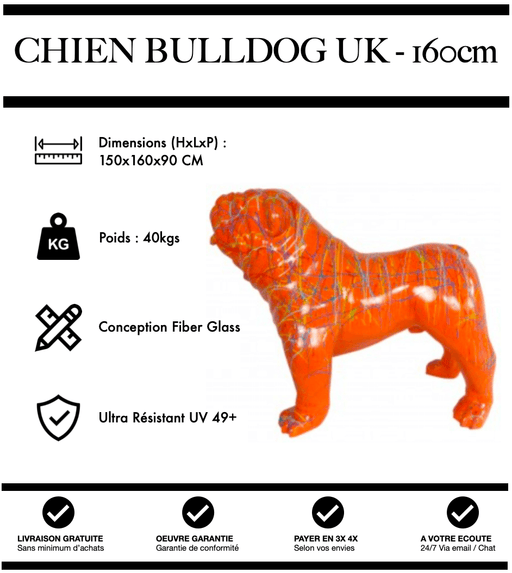 Sculpture Chien Bulldog UK Resine XXL 160cm Statue - Graffiti Orange - MUZZANO
