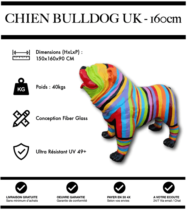 Sculpture Chien Bulldog UK Resine XXL 160cm Statue - Multicolore - MUZZANO