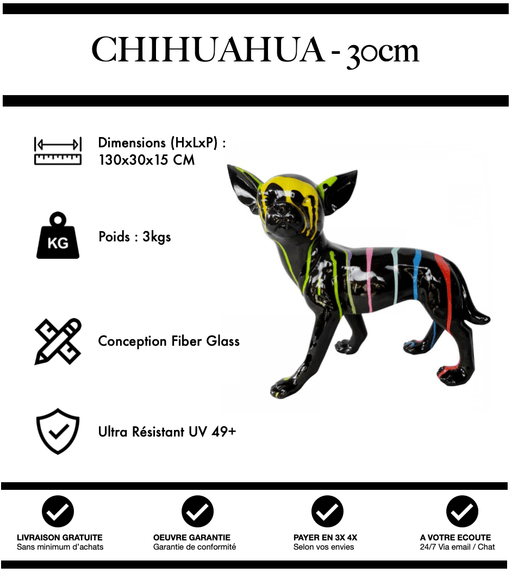 Sculpture Chien Chihuahua Resine 30cm Statue - Black Trash - MUZZANO