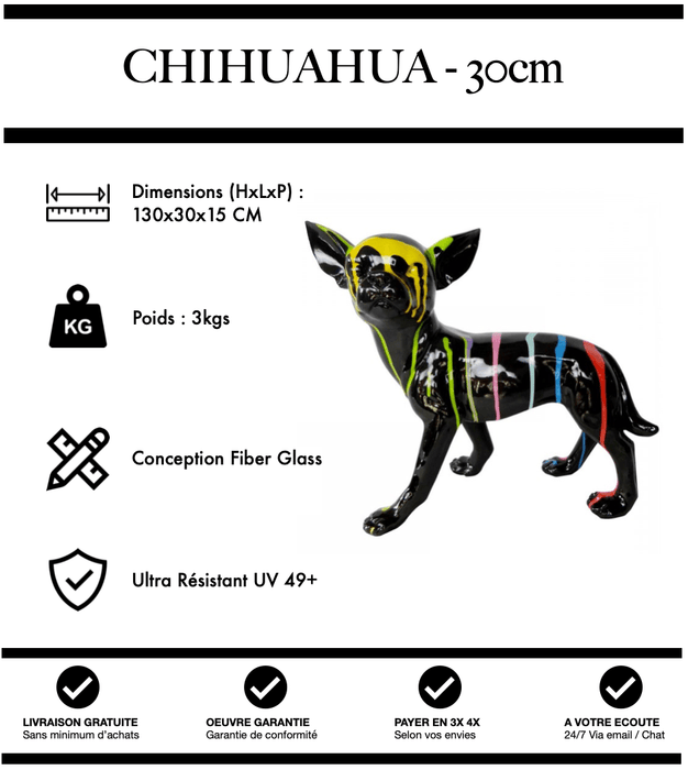 Sculpture Chien Chihuahua Resine 30cm Statue - Black Trash - MUZZANO