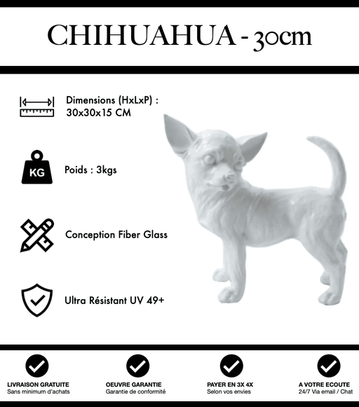 Sculpture Chien Chihuahua Resine 30cm Statue - Blanc - MUZZANO