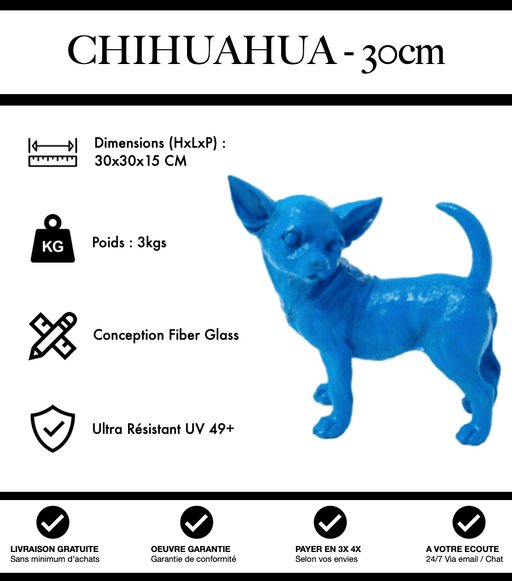 Sculpture Chien Chihuahua Resine 30cm Statue - Bleu - MUZZANO