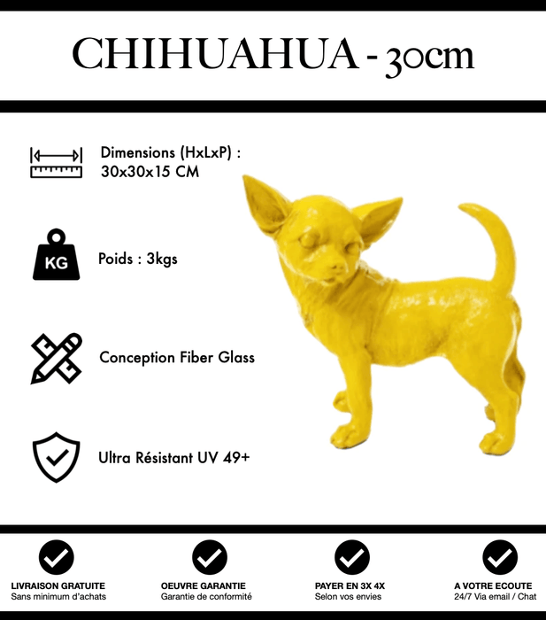 Sculpture Chien Chihuahua Resine 30cm Statue - Jaune - MUZZANO