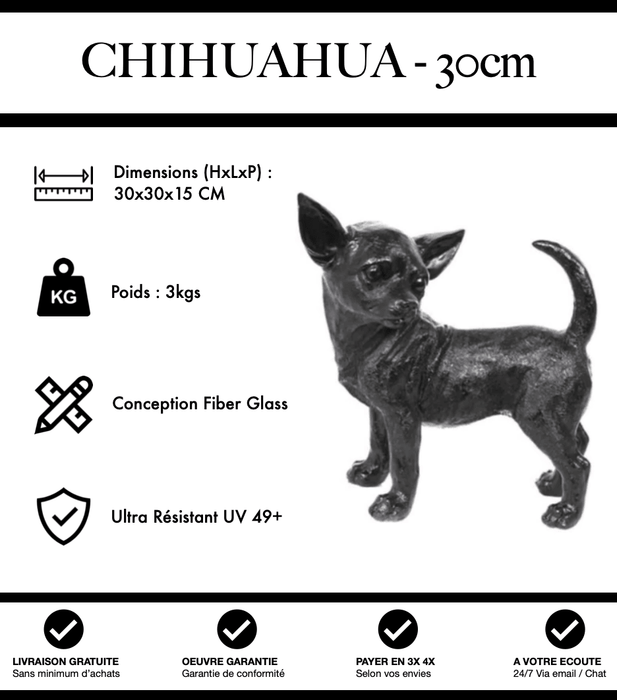 Sculpture Chien Chihuahua Resine 30cm Statue - Noir - MUZZANO