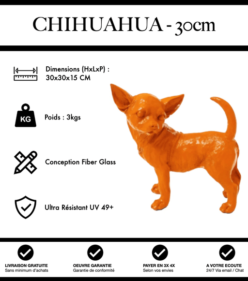Sculpture Chien Chihuahua Resine 30cm Statue - Orange - MUZZANO
