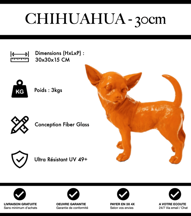 Sculpture Chien Chihuahua Resine 30cm Statue - Orange - MUZZANO