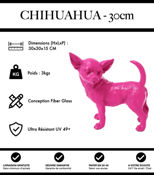 Sculpture Chien Chihuahua Resine 30cm Statue - Rose - MUZZANO