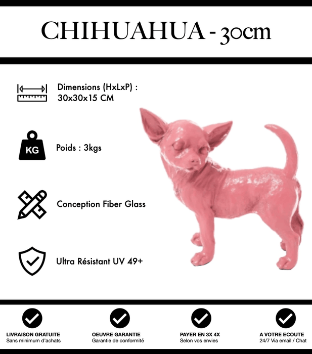 Sculpture Chien Chihuahua Resine 30cm Statue - Rose Pâle - MUZZANO