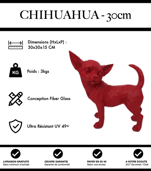 Sculpture Chien Chihuahua Resine 30cm Statue - Rouge - MUZZANO