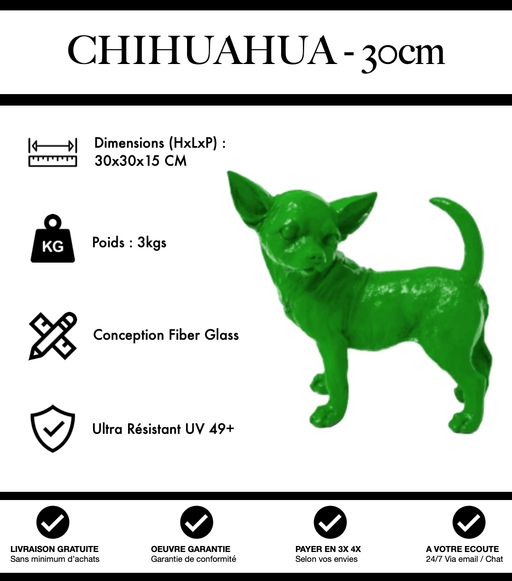 Sculpture Chien Chihuahua Resine 30cm Statue - Vert - MUZZANO