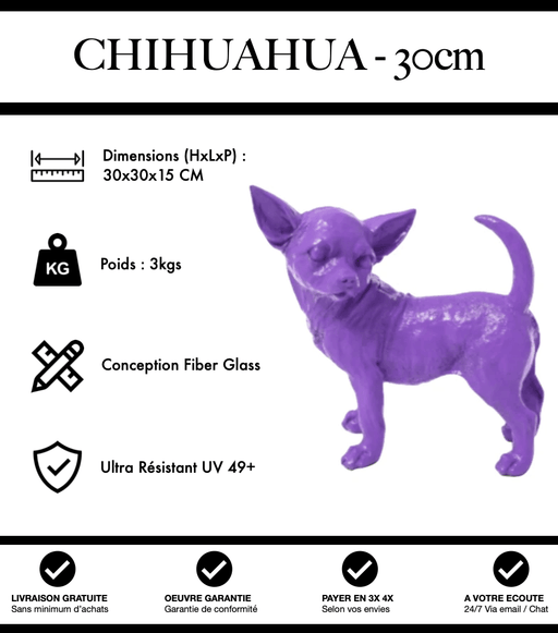 Sculpture Chien Chihuahua Resine 30cm Statue - Violet - MUZZANO