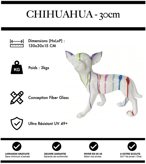 Sculpture Chien Chihuahua Resine 30cm Statue - White Trash - MUZZANO