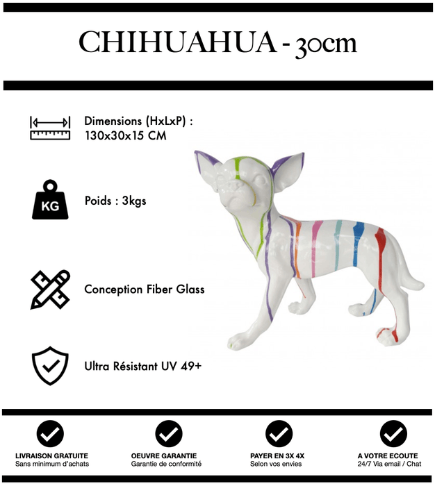 Sculpture Chien Chihuahua Resine 30cm Statue - White Trash - MUZZANO