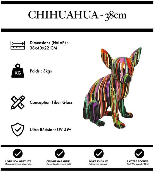 Sculpture Chien Chihuahua Resine 38cm Statue - Black Trash - MUZZANO