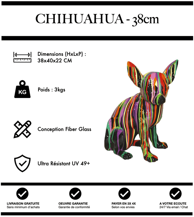 Sculpture Chien Chihuahua Resine 38cm Statue - Black Trash - MUZZANO