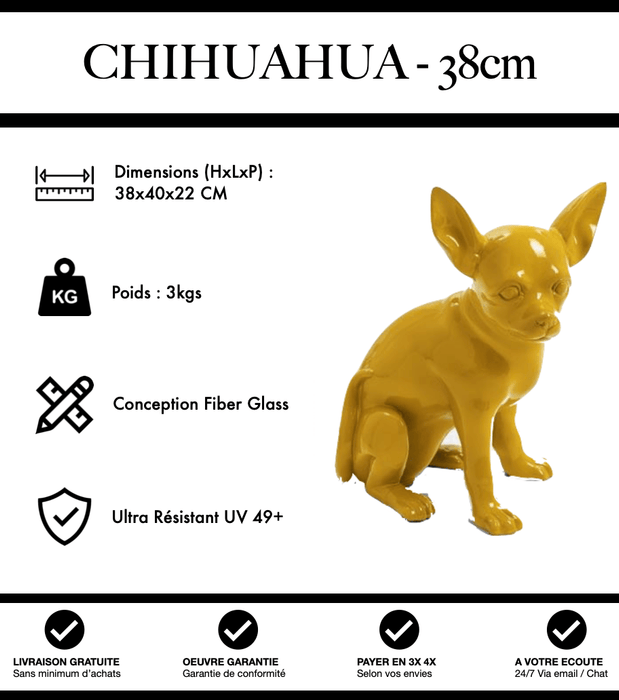 Sculpture Chien Chihuahua Resine 38cm Statue - Jaune - MUZZANO