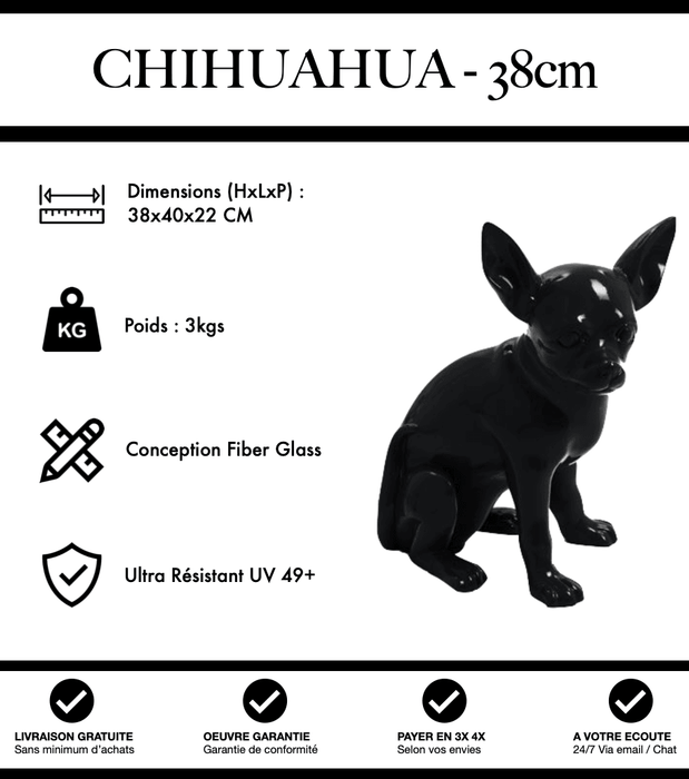 Sculpture Chien Chihuahua Resine 38cm Statue - Noir - MUZZANO