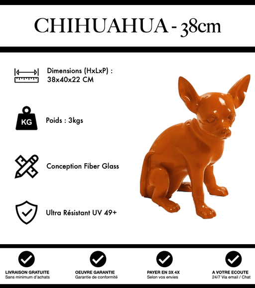 Sculpture Chien Chihuahua Resine 38cm Statue - Orange - MUZZANO