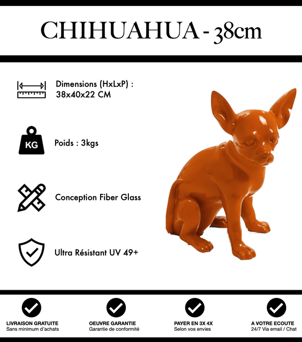 Sculpture Chien Chihuahua Resine 38cm Statue - Orange - MUZZANO