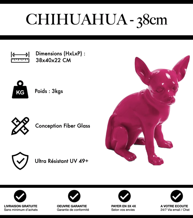 Sculpture Chien Chihuahua Resine 38cm Statue - Rose - MUZZANO