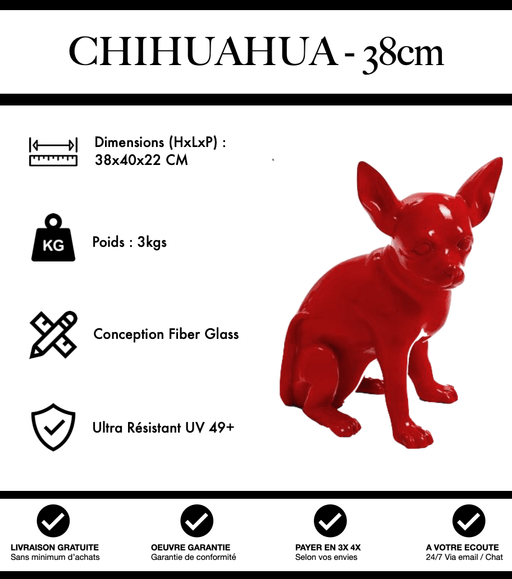 Sculpture Chien Chihuahua Resine 38cm Statue - Rouge - MUZZANO