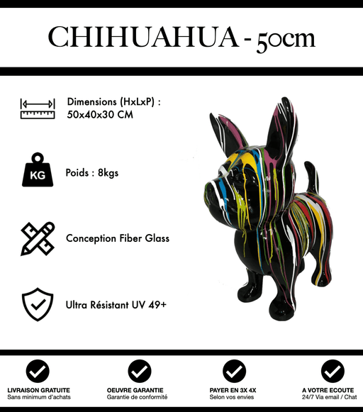 Sculpture Chien Chihuahua Resine 50cm Statue - Black Trash - MUZZANO