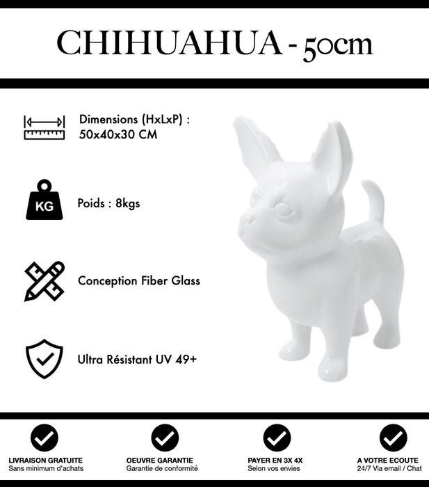 Sculpture Chien Chihuahua Resine 50cm Statue - Blanc - MUZZANO