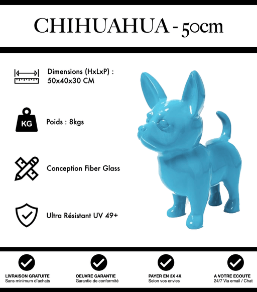Sculpture Chien Chihuahua Resine 50cm Statue - Bleu Clair - MUZZANO
