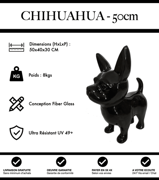 Sculpture Chien Chihuahua Resine 50cm Statue - Noir - MUZZANO