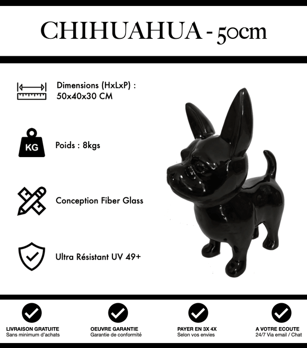 Sculpture Chien Chihuahua Resine 50cm Statue - Noir - MUZZANO