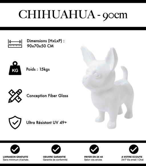 Sculpture Chien Chihuahua Resine XL 90cm Statue - Blanc - MUZZANO