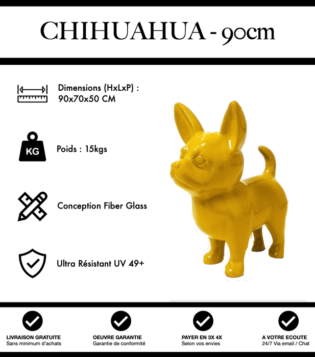 Sculpture Chien Chihuahua Resine XL 90cm Statue - Jaune - MUZZANO