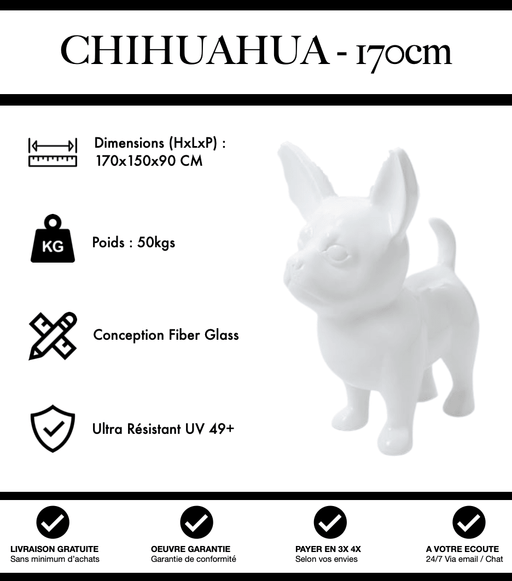 Sculpture Chien Chihuahua Resine XXL 170cm Statue - Blanc - MUZZANO