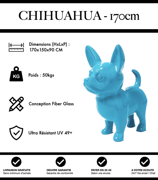 Sculpture Chien Chihuahua Resine XXL 170cm Statue - Bleu Ciel - MUZZANO