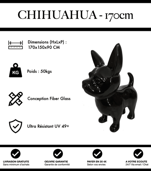 Sculpture Chien Chihuahua Resine XXL 170cm Statue - Noir - MUZZANO