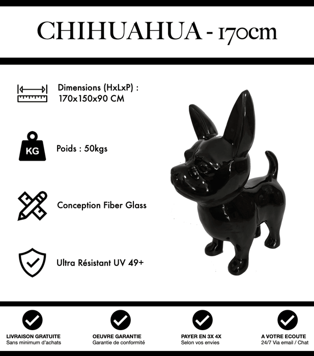 Sculpture Chien Chihuahua Resine XXL 170cm Statue - Noir - MUZZANO