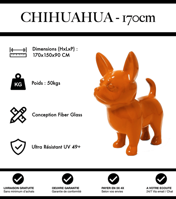 Sculpture Chien Chihuahua Resine XXL 170cm Statue - Orange - MUZZANO