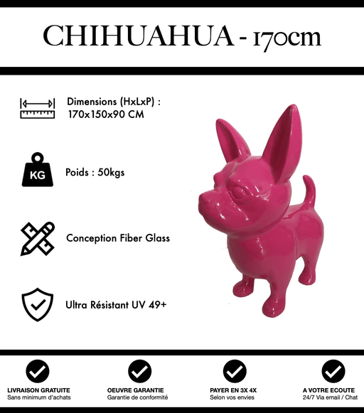 Sculpture Chien Chihuahua Resine XXL 170cm Statue - Rose - MUZZANO