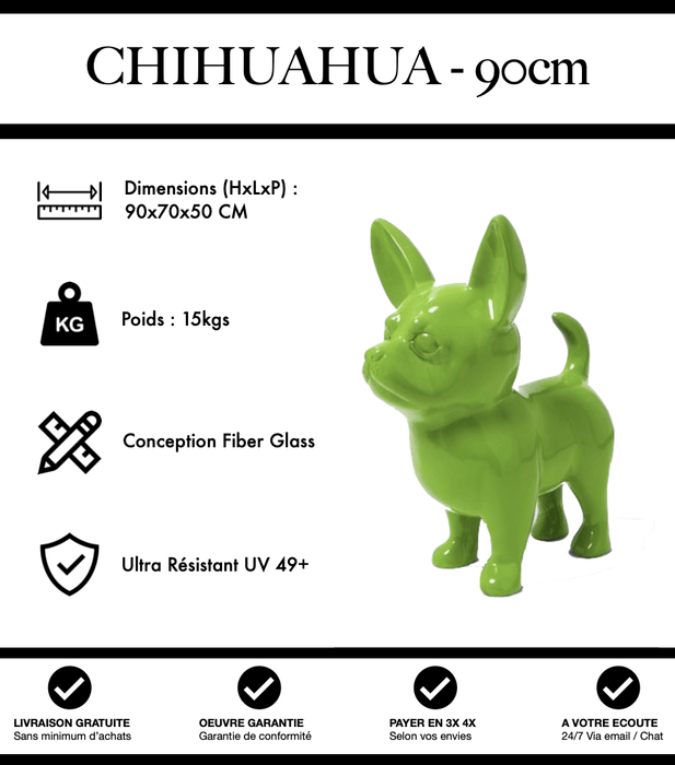 Sculpture Chien Chihuahua Resine XXL 170cm Statue - Vert - MUZZANO