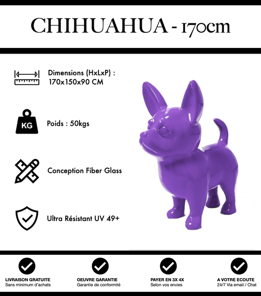 Sculpture Chien Chihuahua Resine XXL 170cm Statue - Violet - MUZZANO