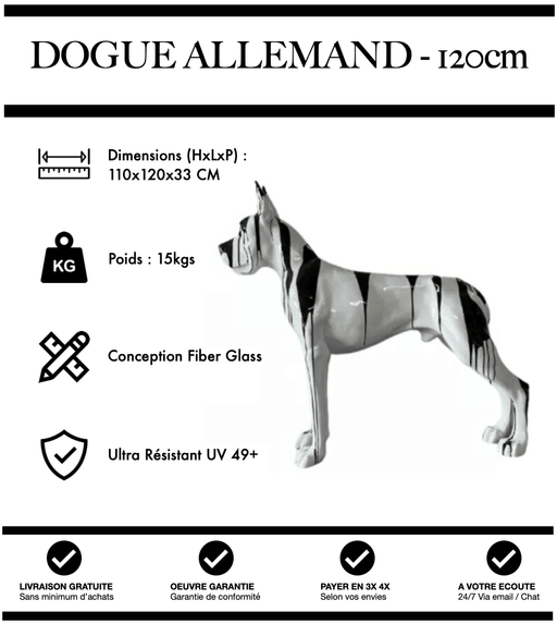 Sculpture Chien Dogue Allemand Resine 120cm Statue - Black & White - MUZZANO